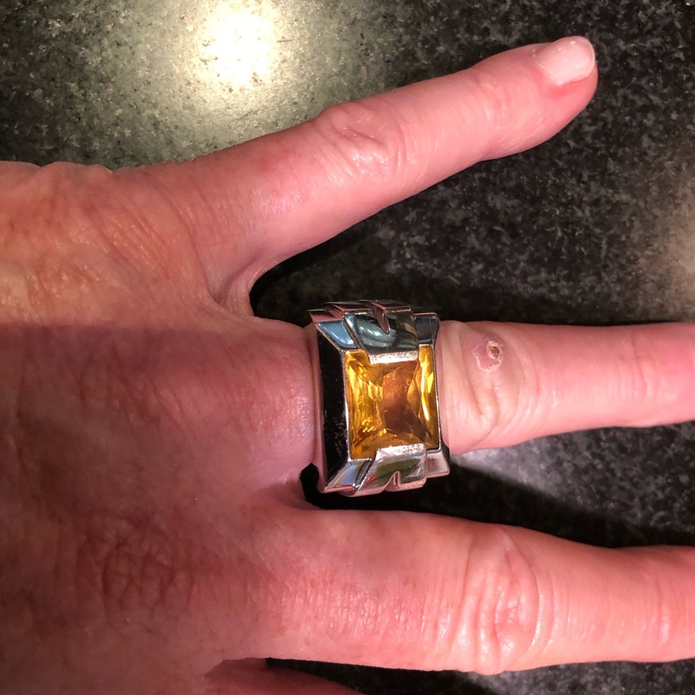 Versace Silver and Yellow Gemstone Ring